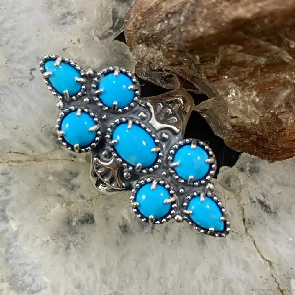 Carolyn Pollack Sterling Silver Sleeping Beauty Turquoise Decorated Cluster Ring